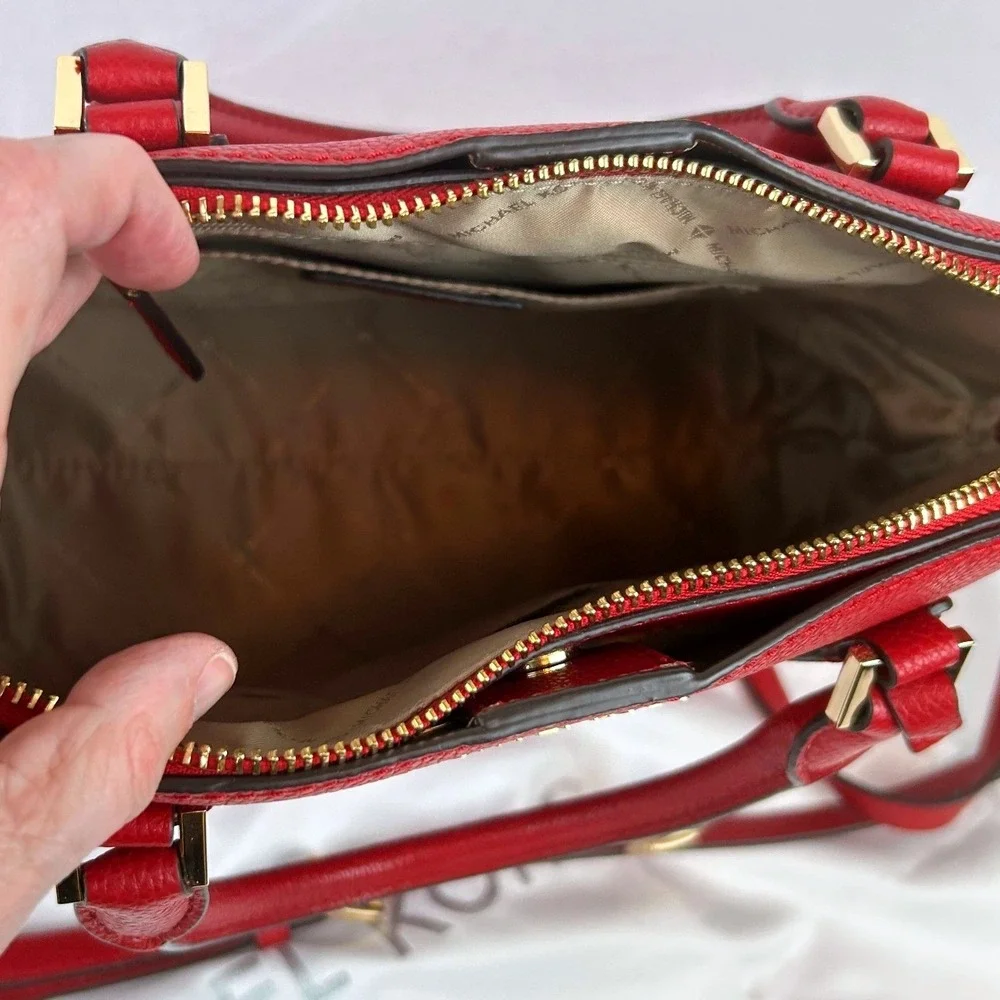 Michael Kors Scarlet Pebbled Leather Dome Satchel Crossbody‎ Bag Gold Hardware - Picture 14 of 15